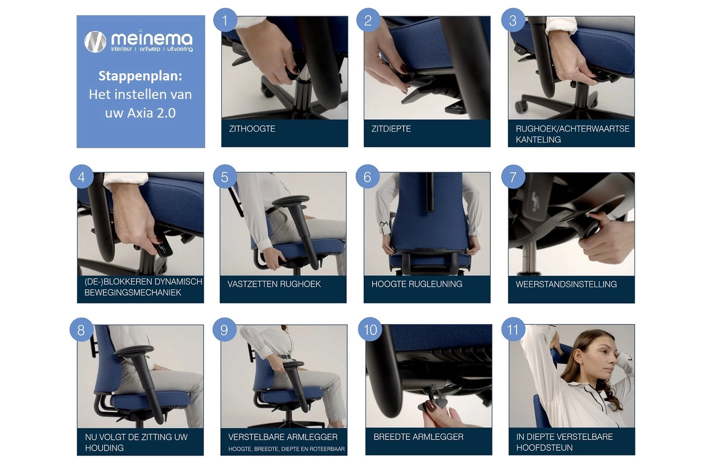 Axia bureaustoel zit instellingen