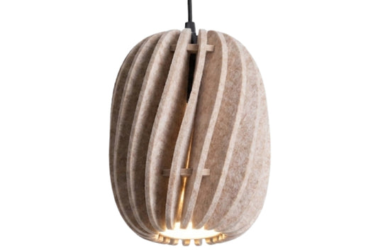 Lumenear Twist XL petfelt lamp in bisque, grote akoestische designverlichting in warme crèmekleur voor elegant interieur