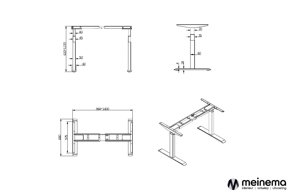 Sit-stand desk 64 - 130 cm electrically adjustable
