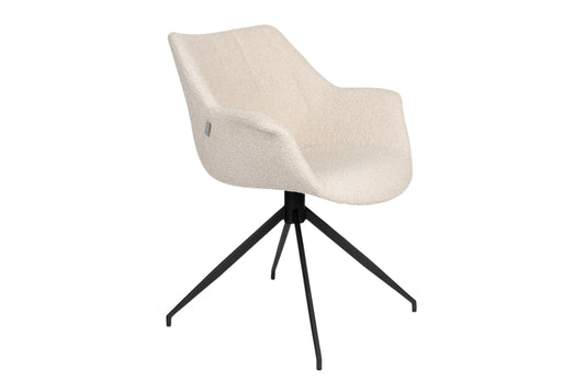 Zuiver Doulton stoel crème bouclé bekleding zwart draaibaar onderstel ergonomische kuipstoel luxe eetkamerstoel geschikt voor hospitality en projectinterieur