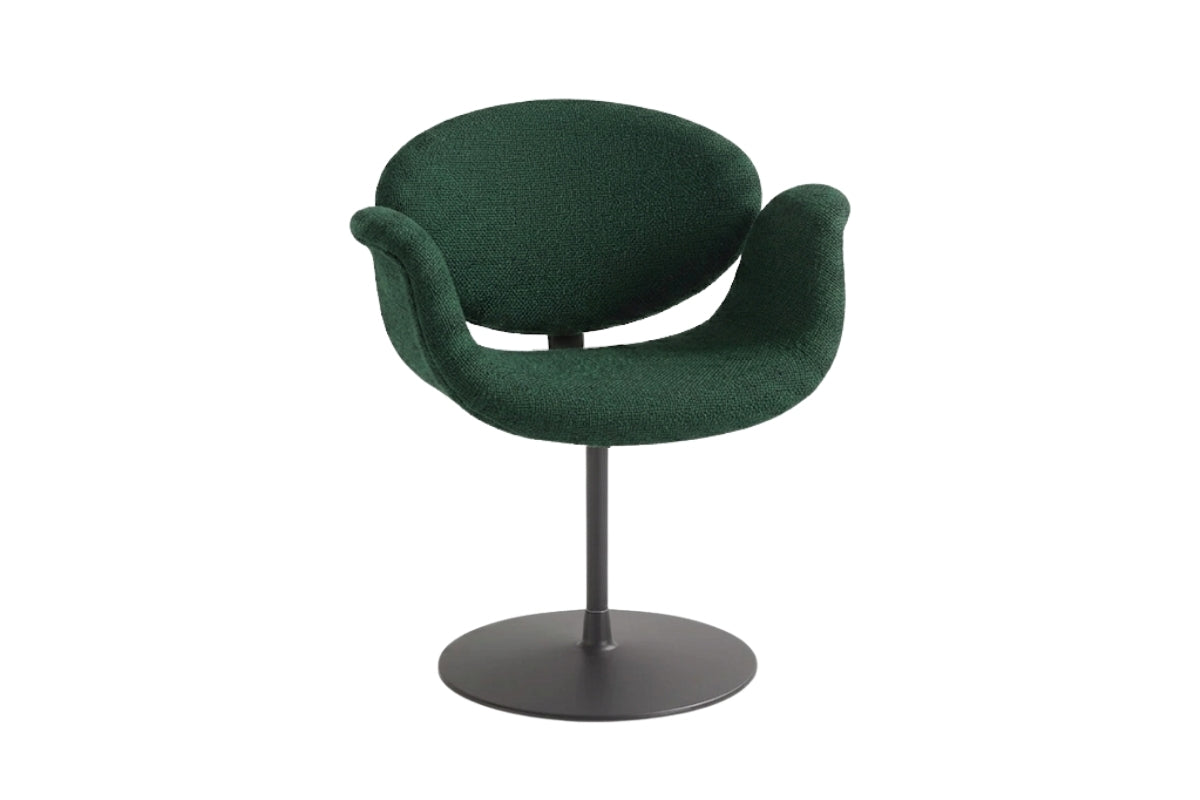 Little Tulip stoel met groene selecte stof 980 en zwart schijf onderstel