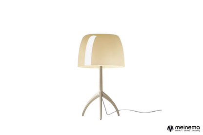 Foscarini Lumiere Piccola tafellamp met kap van glas en LED lichtbron, balans tussen sfeer en stijl.