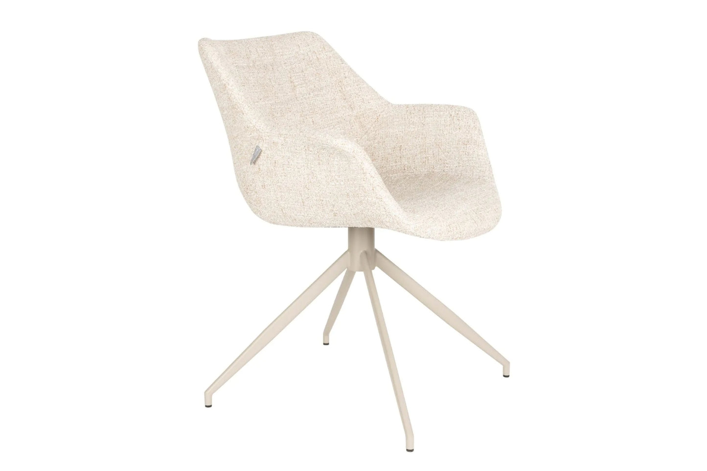 Zuiver Doulton stoel beige met gestoffeerde kuipzitting en armleuningen op licht metalen vierpoot, moderne eetkamerstoel en vergaderstoel voor kantoor, projectinrichting en hospitality