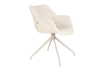 Zuiver Doulton stoel beige met gestoffeerde kuipzitting en armleuningen op licht metalen vierpoot, moderne eetkamerstoel en vergaderstoel voor kantoor, projectinrichting en hospitality