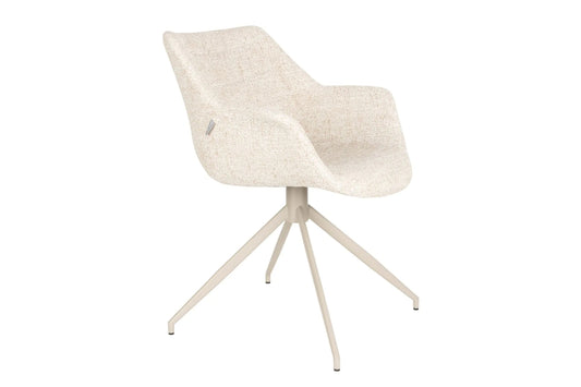 Zuiver Doulton stoel beige met gestoffeerde kuipzitting en armleuningen op licht metalen vierpoot, moderne eetkamerstoel en vergaderstoel voor kantoor, projectinrichting en hospitality