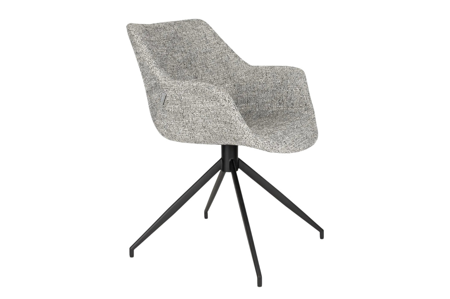 Zuiver Doulton kuipstoel grijs gemêleerde stof zwart draaibaar onderstel comfortabele armleuningen design eetkamerstoel voor kantoor horeca en vergaderopstelling