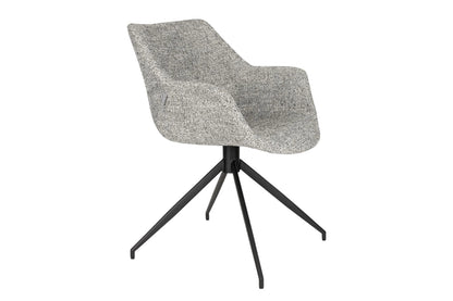 Zuiver Doulton kuipstoel grijs gemêleerde stof zwart draaibaar onderstel comfortabele armleuningen design eetkamerstoel voor kantoor horeca en vergaderopstelling
