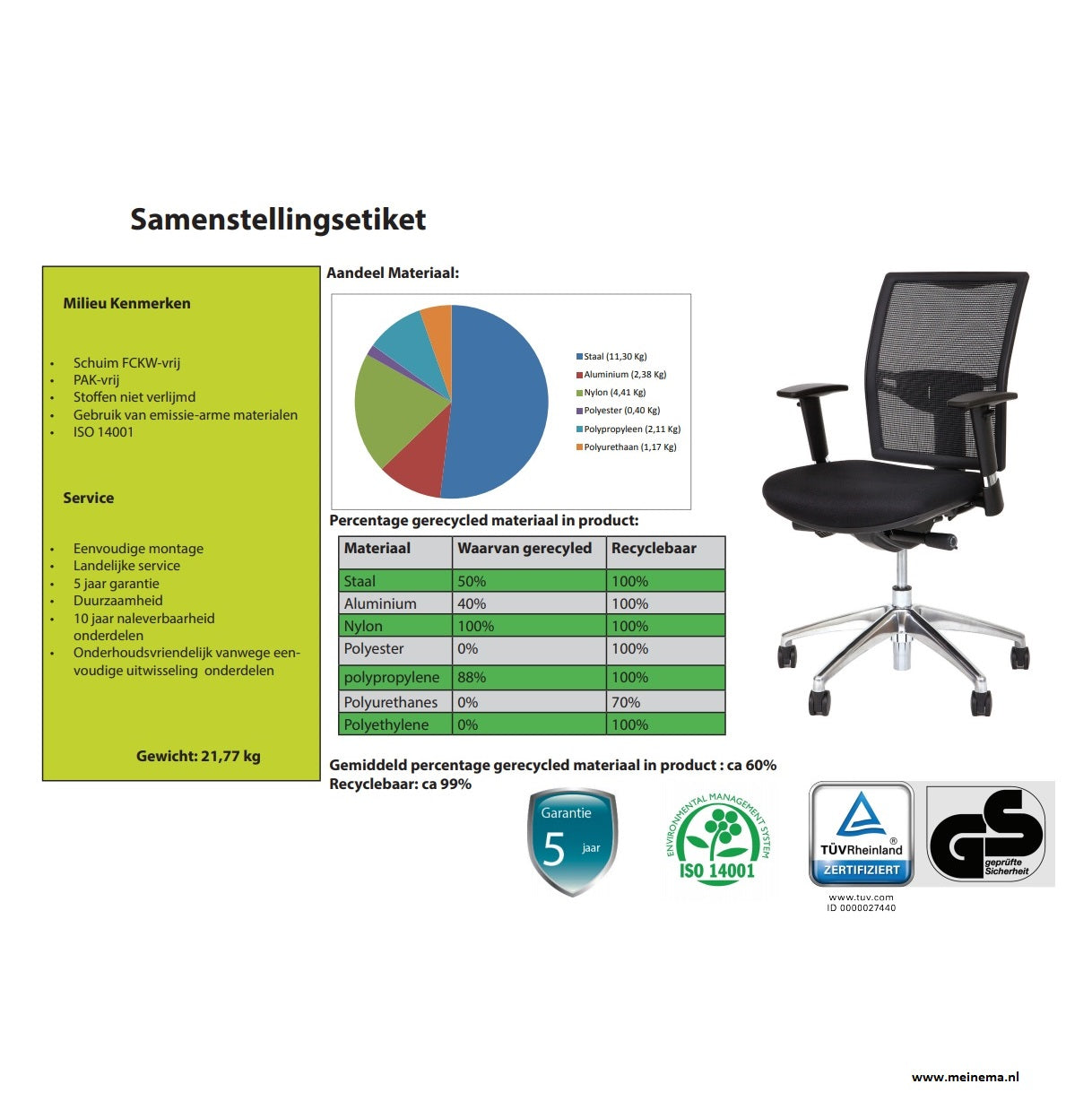 bureaustoel samenstelling